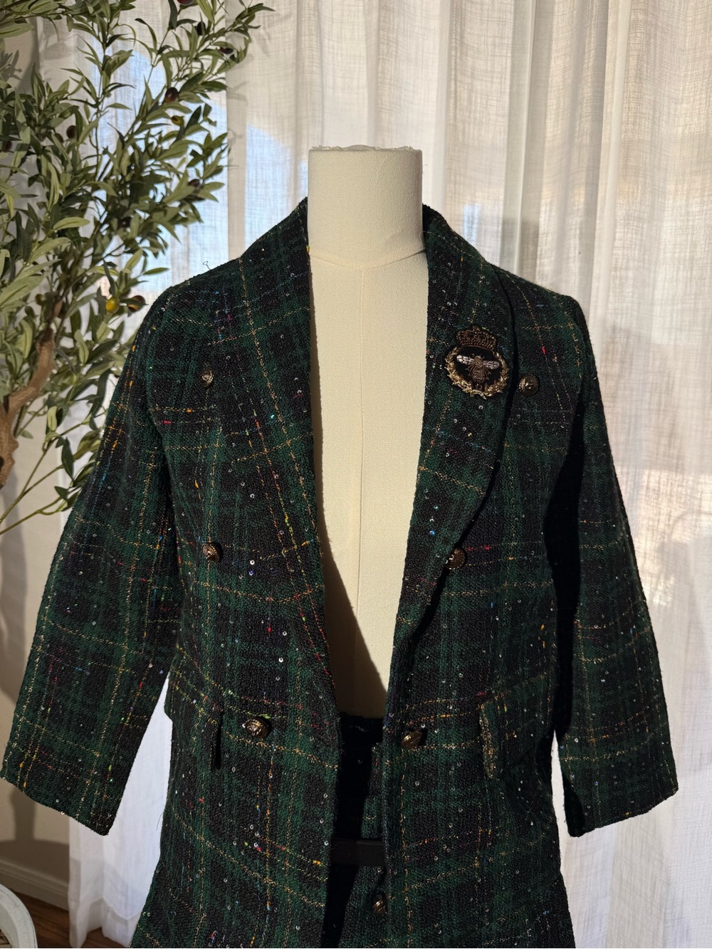 Girls' Dark Green Plaid Tweed 2 piece Blazer with Skort Set Sz 10-12 - Picture 6 of 16